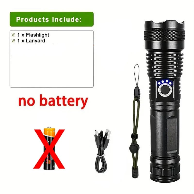 Powerful LED Rechargeable Flashlight | Tactical Ultra-High Intensity USB Charging Outdoor Torch