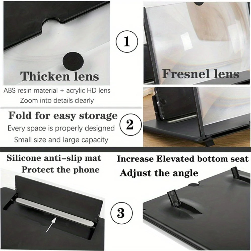 3D Screen Amplifier HD Mobile Phone Magnifier 10 & 12 Inch Smartphone Holder & Stand