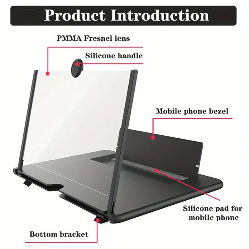 3D Screen Amplifier HD Mobile Phone Magnifier 10 & 12 Inch Smartphone Holder & Stand