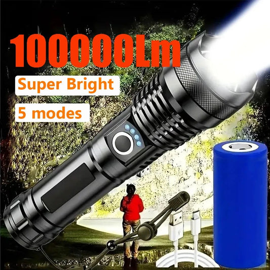 Powerful LED Rechargeable Flashlight | Tactical Ultra-High Intensity USB Charging Outdoor Torch