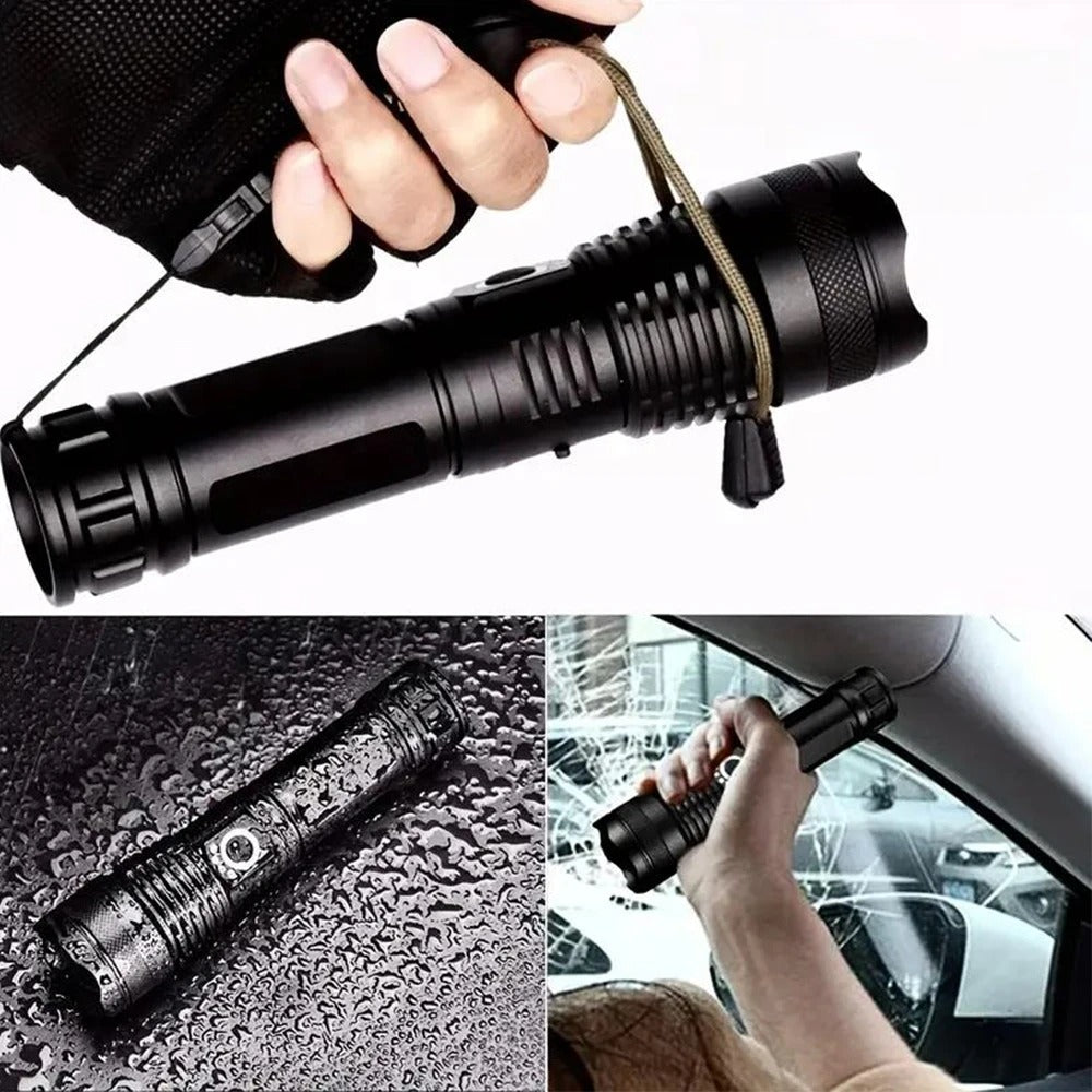 Powerful LED Rechargeable Flashlight | Tactical Ultra-High Intensity USB Charging Outdoor Torch
