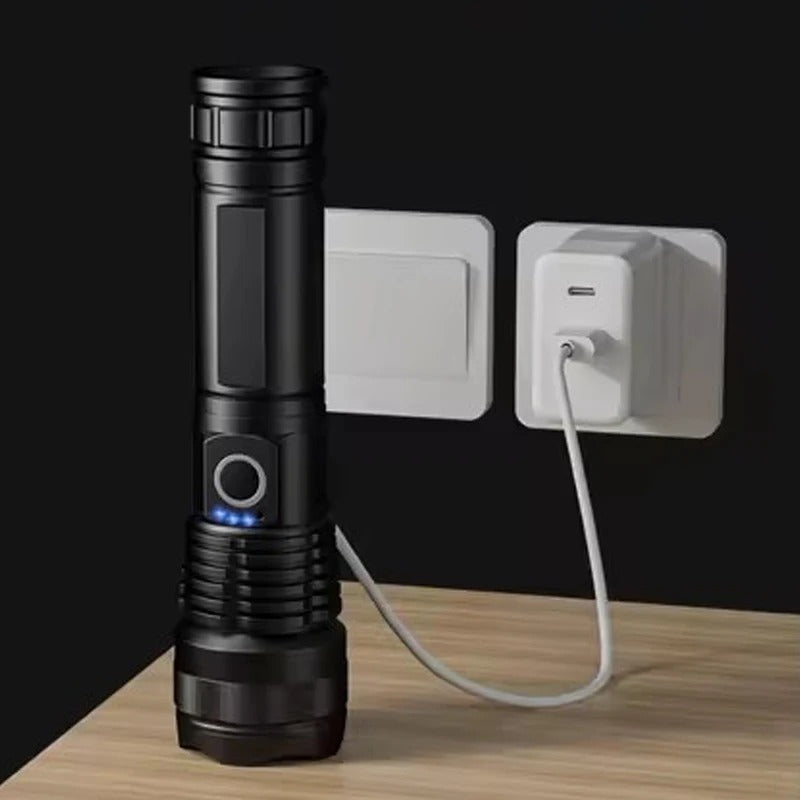 Powerful LED Rechargeable Flashlight | Tactical Ultra-High Intensity USB Charging Outdoor Torch